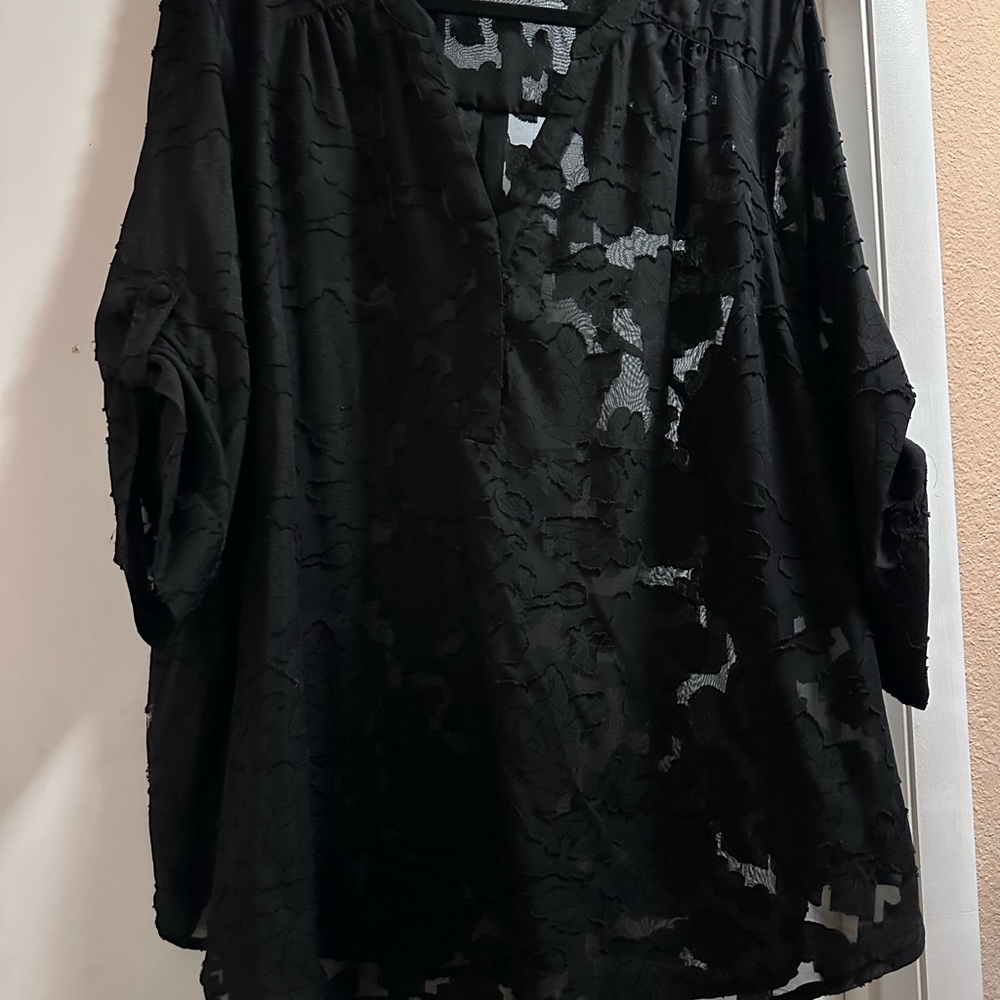 Torrid Black 3/4 Sleeve Harper Sheer Blouse